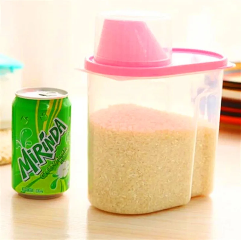 Pink 2L пластиковый диспенсер для зерновых культур, ящик для хранения, Кухонный Контейнер для зерна риса, хороший кухонный ящик для хранения риса, ящик для хранения зерна муки - Цвет: Pink