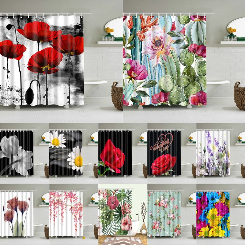 Waterproof Bath Shower Curtains 3d Flowers Printing Custain for Bathroom High Quality Polyester Bath Screen Home Decoration