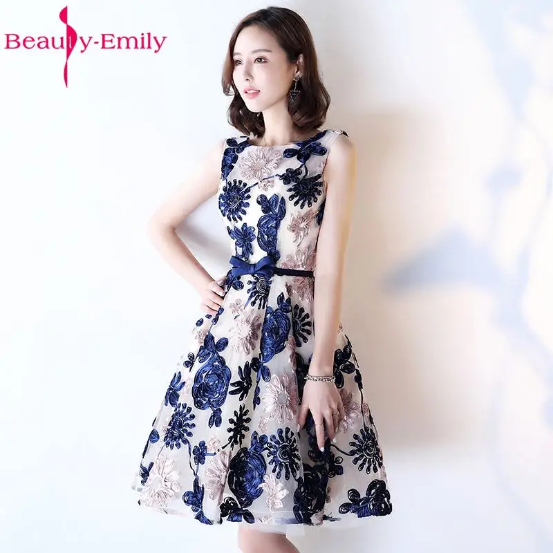 Женское Короткое платье без рукавов Beauty Emily трапециевидной формы с круглым