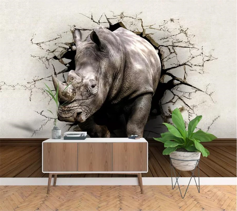 Пользовательские фотообои wellyu 3d фрески сломанные стерео стены из носорогов