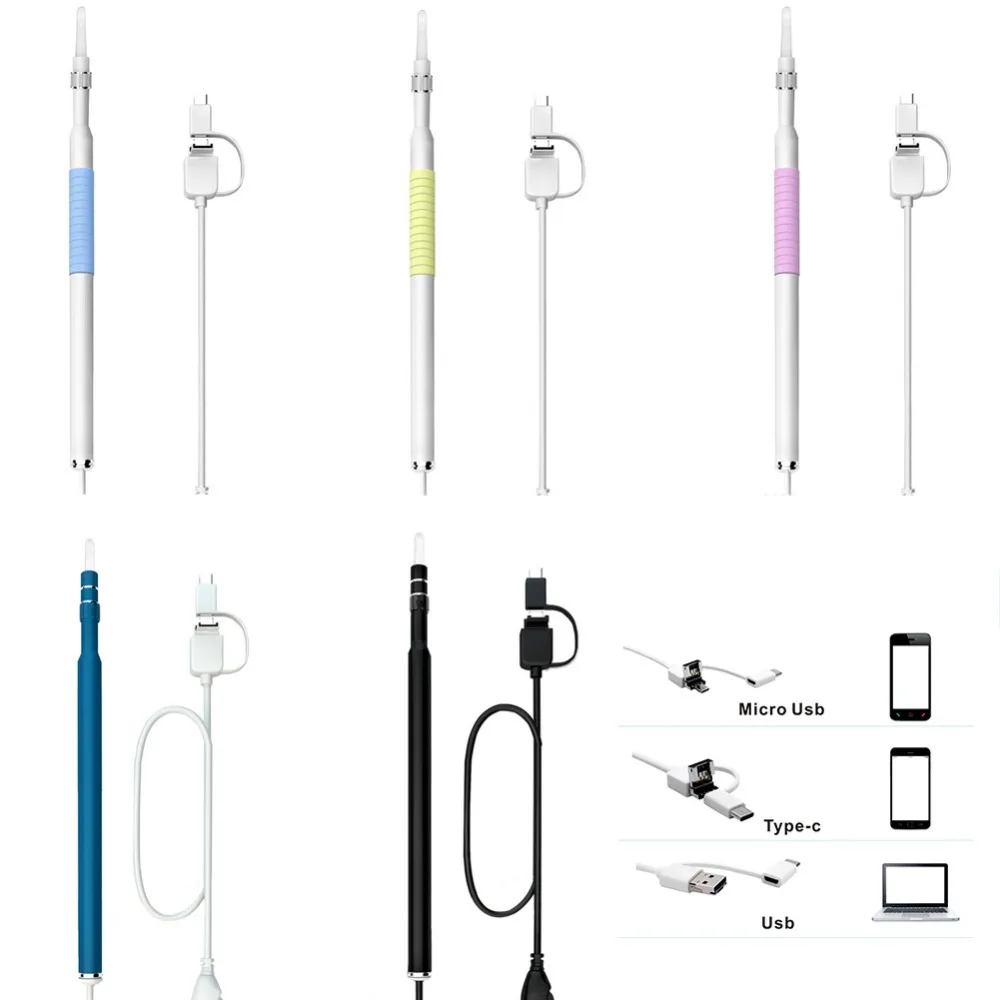 3 в 1 HD визуальный инструмент для чистки ушей Micro usb type-c инструмент для чистки ушей в ухо Чистка эндоскопа наушник с мини-светодиодный ручкой для камеры#271591