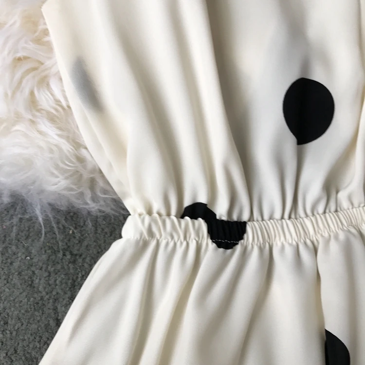 ALPHALMODA Лето корейский стиль до середины икры праздничное платье в горошек женское французское ретро с высокой талией без спинки пляжное платье