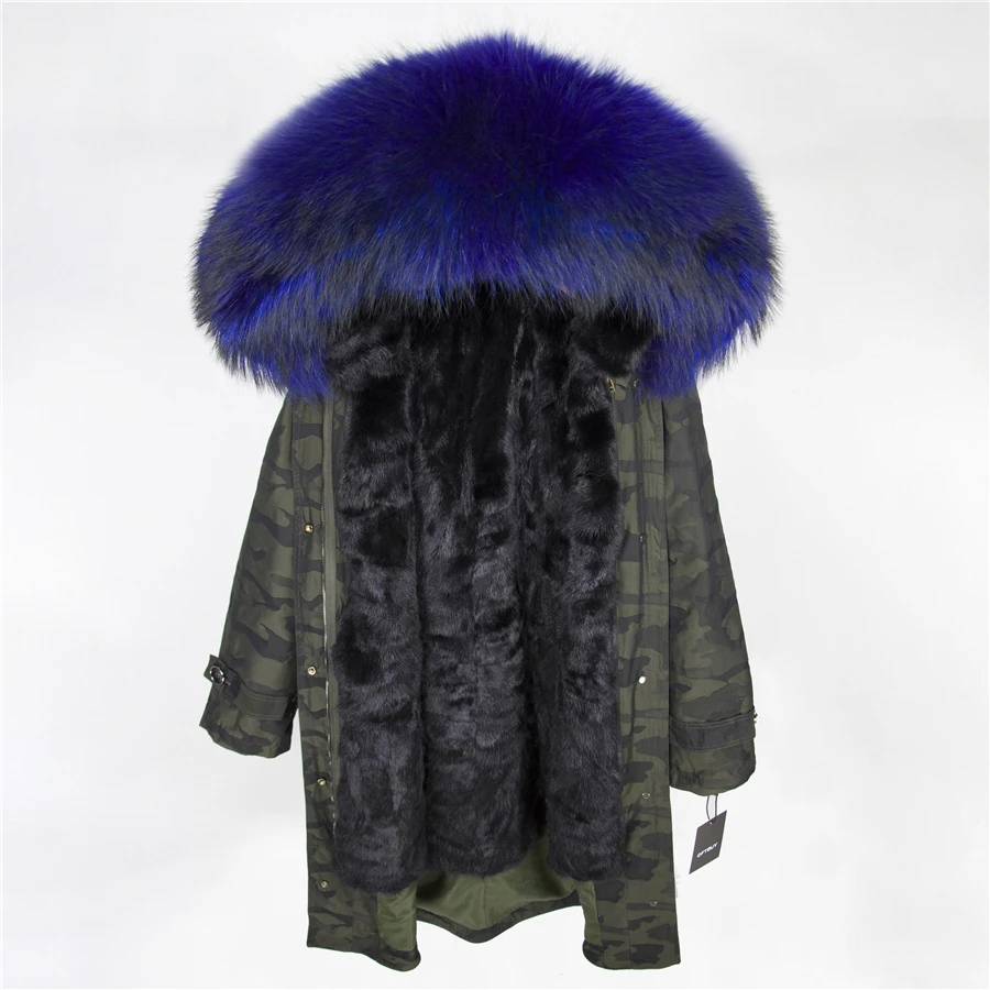 green Camouflage 14 OFTBUY,, пальто с натуральным мехом, X-long, Камуфляжная парка, зимняя куртка для женщин, большой воротник из натурального меха енота, капюшон, подкладка из натурального меха норки - Цвет: green Camouflage 14