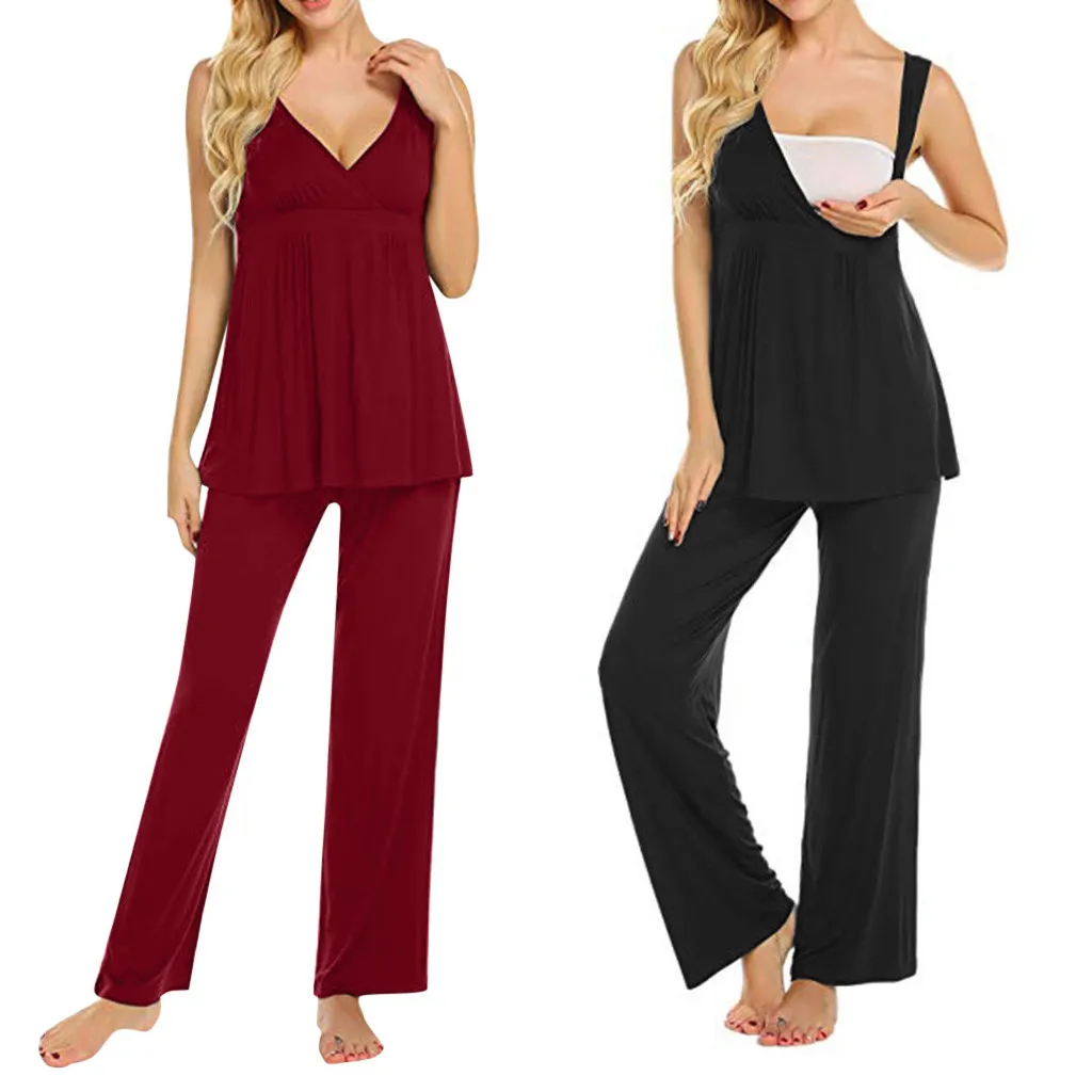 Пижама для кормящих женщин летний комплект грудного вскармливания топ с v