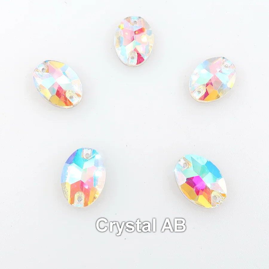 A2 Crystal AB Овальная форма, плоская задняя часть, с двумя отверстиями, стеклянный кристалл, 6 размеров, пришитые стразы, бусины, свадебная обувь, сумки, аксессуары для украшения своими руками - Цвет: A2 Crystal AB