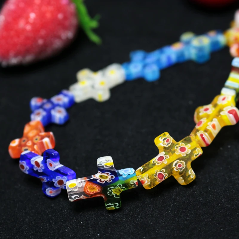 Красивый шарик 20 штук крест Форма Millefiori цветок Lampwork Стекло бусины 12 мм x 17 мм