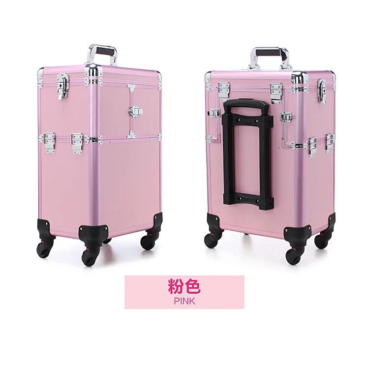Pink(no glass cap) Косметическая коробка с ручкой, косметический чехол с универсальным колесом, органайзер для макияжа, косметическая коробка для инструментов, контейнер для хранения косметики, большая емкость - Цвет: Pink(no glass cap)