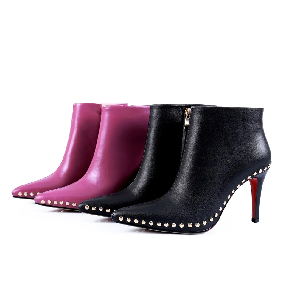 

2021 new fashion women's ankle boots genuine leather pointed toe shoes stiletto heels rivet sexy women's boots