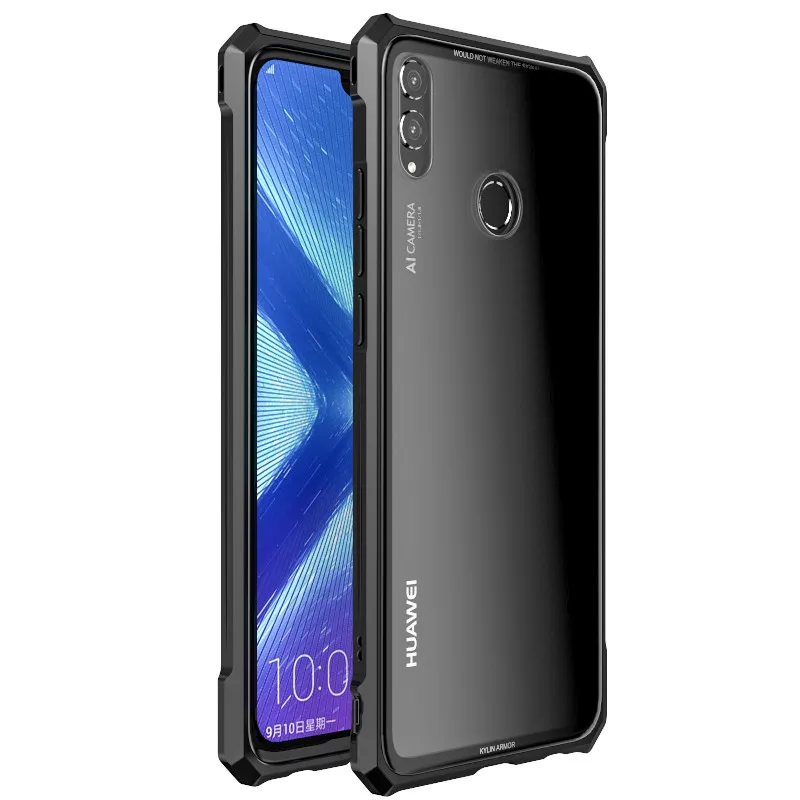 Роскошный чехол для huawei Honor 8X/8X Max/Enjoy Max, алюминиевая металлическая рамка, бампер и прозрачная задняя крышка из закаленного стекла funda - Цвет: Black