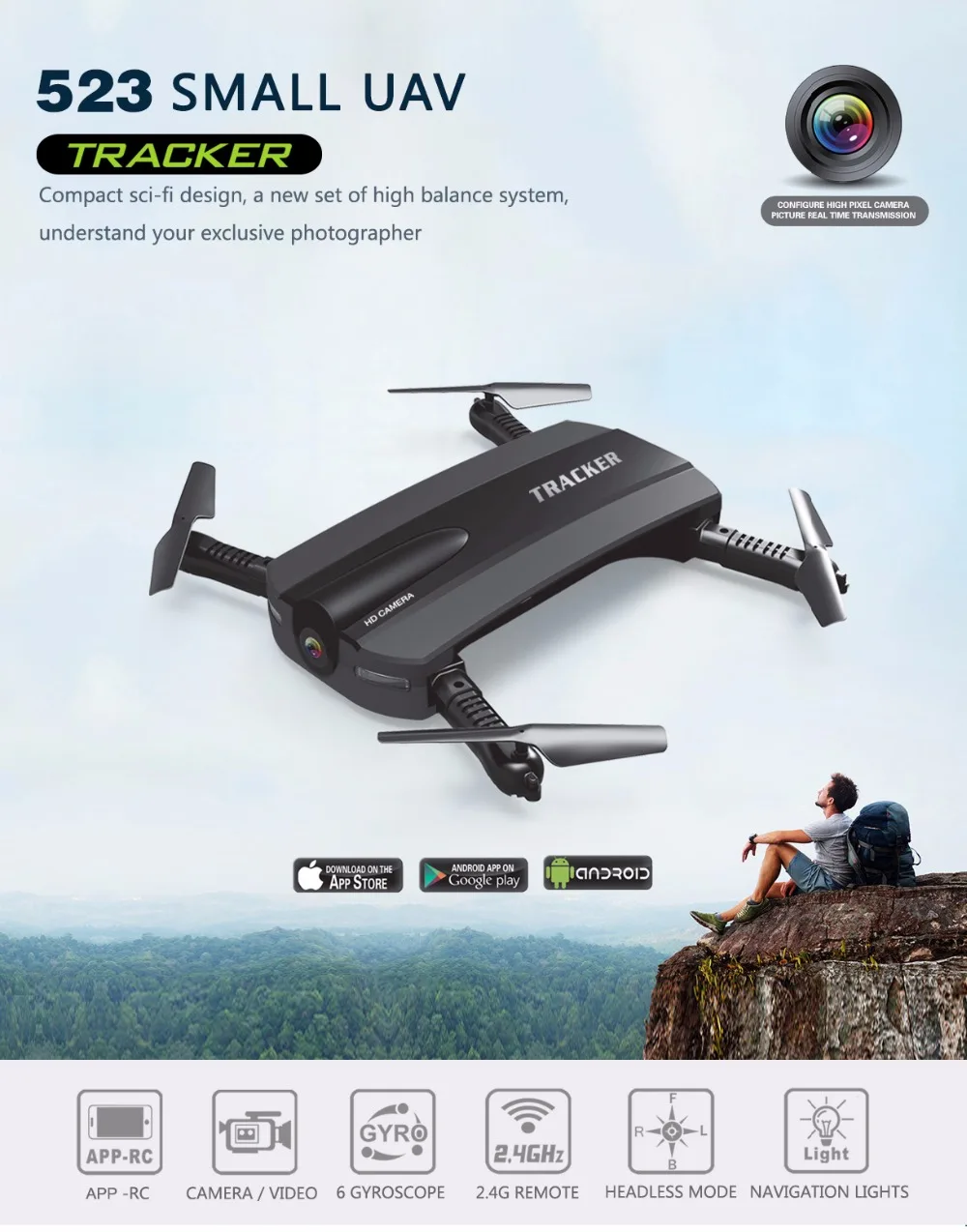 JIN XING DA JXD 523 Tracker RC Drone With HD Camera Pocket Quadcopter FPV Wifi Mini Dron VS JJRC H37 Xs809w Foldable Dron