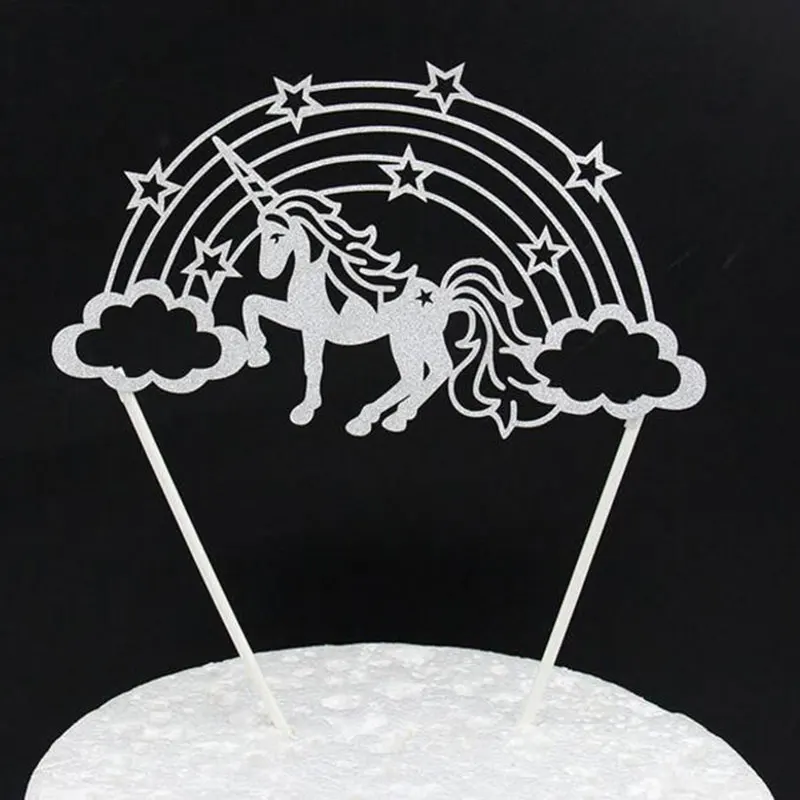 10 шт пустотелый золотой серебряный единорог торт Топпер Радуга лошадь детский