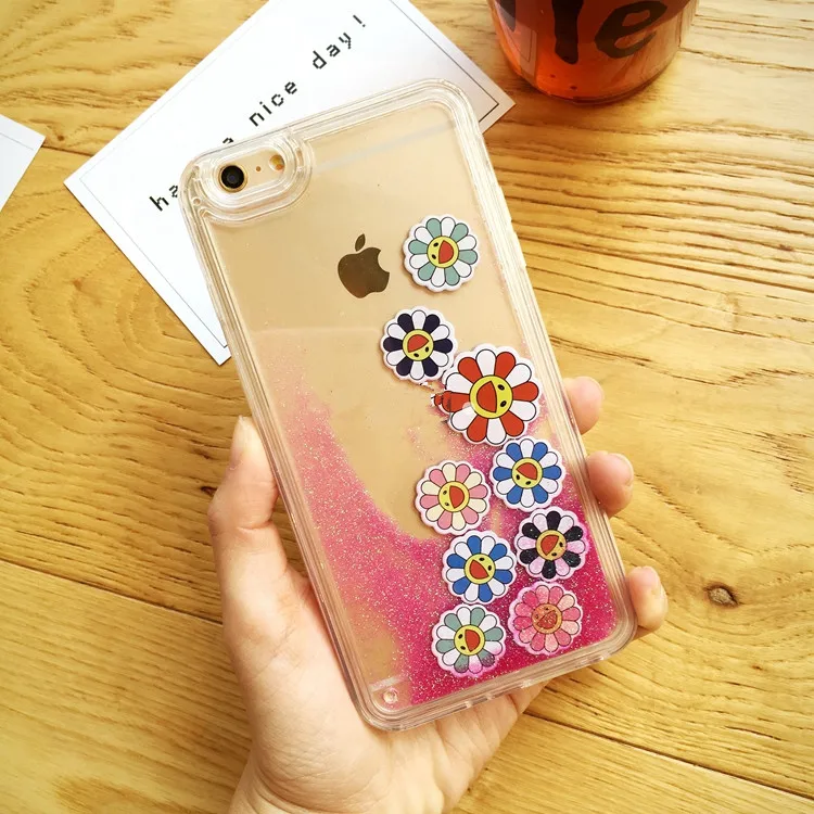 2016 Новых Прибыть прекрасный Блеск 3D Подсолнечника динамические liquid Quicksand Clear PC phone