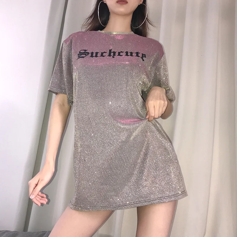Sexy new ins fashion long section summer women's printed letter short-sleeved casual T-shirt shirt | Женская одежда