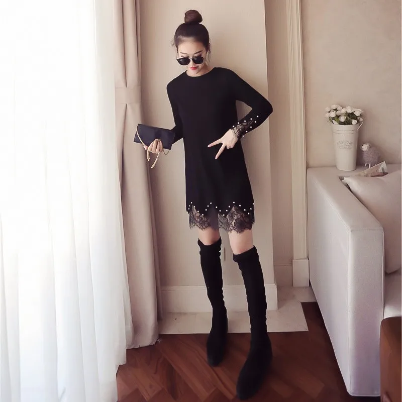 4XL весеннее женское платье с бисером пуловеры 2018 новое зимнее теплое трикотажное