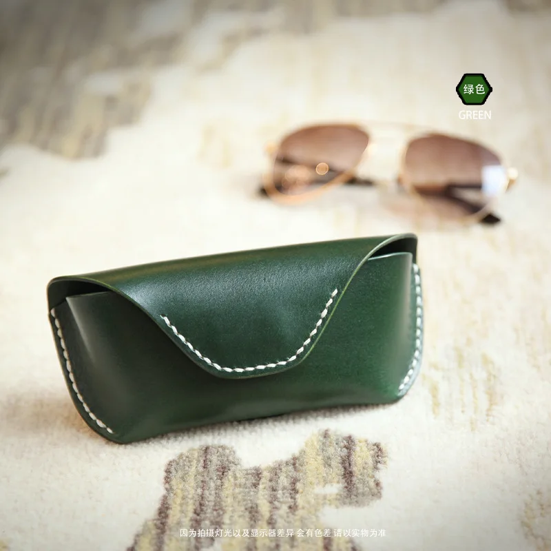 Green Новая сумка для очков, винтажная мода, натуральная кожа, материал, пряжка, коробка для очков, солнцезащитные очки для мужчин и женщин, черный, коричневый, BR5114 - Цвет: Green