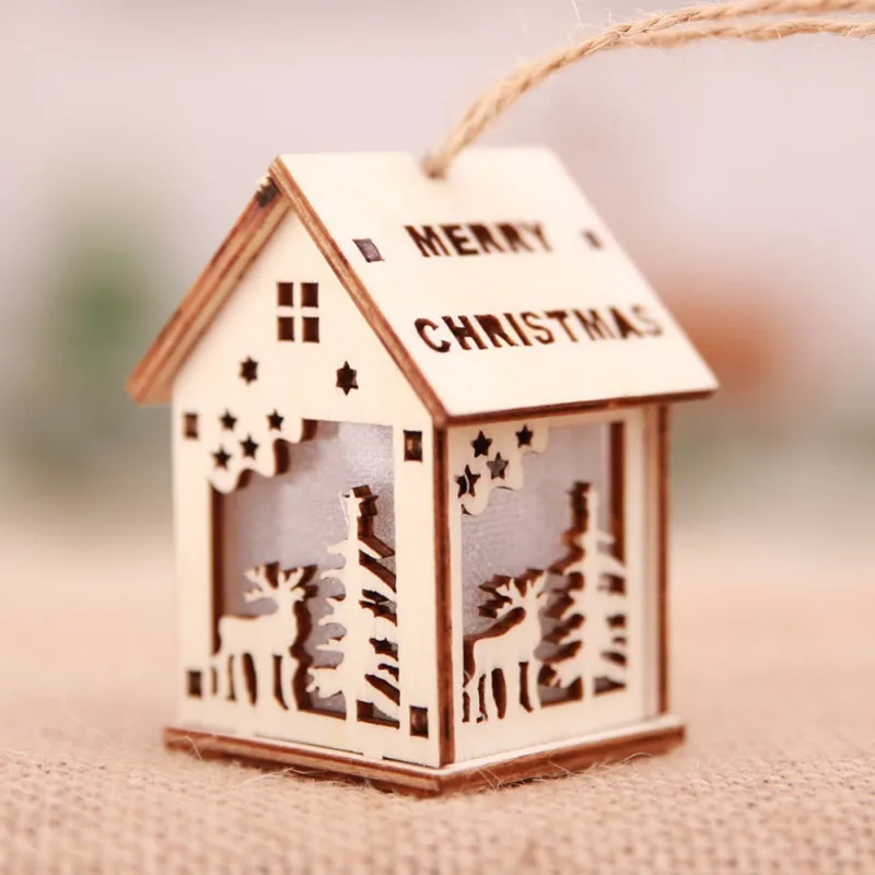 7x4x4cm 7-Цвета светодиодный деревянный дом с веревкой для крытый для отдыха и вечеринок Декор световой Рождественская елка висячие украшения - Цвет: 7x4x4cm