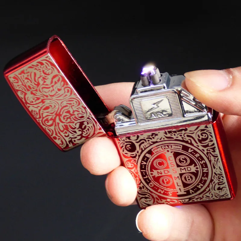 4 black-1 Двойная дуговая зажигалка, ветрозащитная электронная USB Зажигалка для перезарядки, электрическая зажигалка для курения - Цвет: 4 black-1