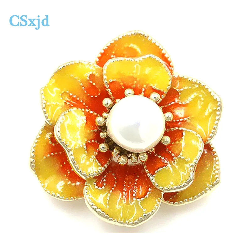 CSxjd ручная роспись капли масла блестящий желтый цветок жемчужные броши