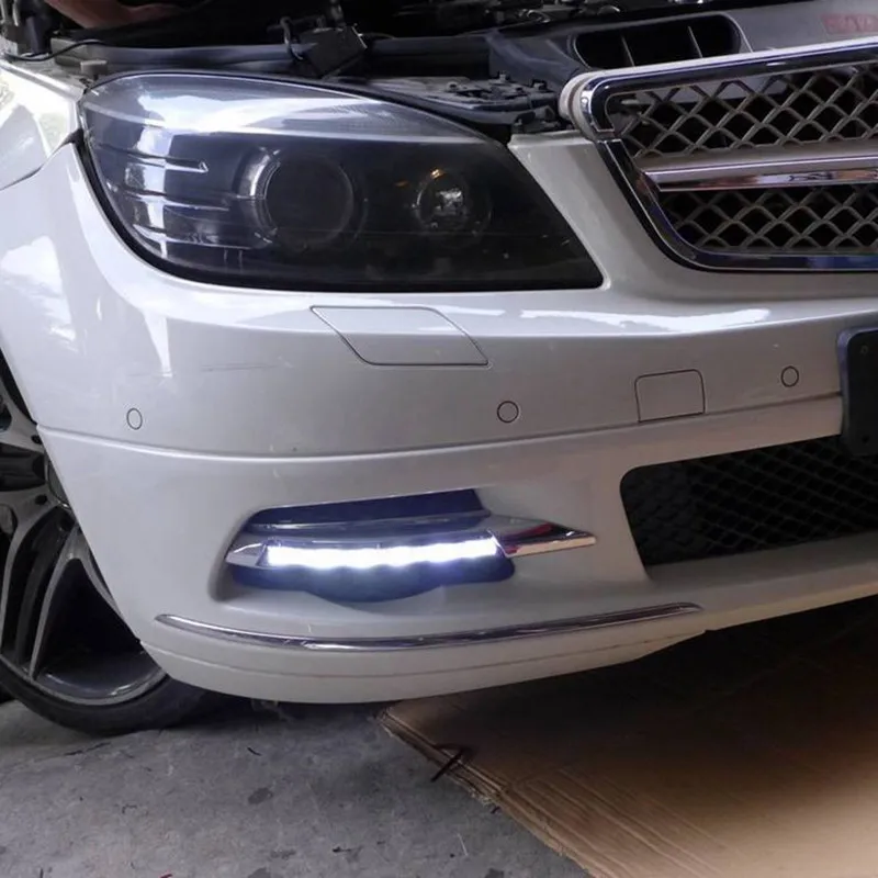 Автомобильная проблесковая 2 для Mercedes benz W204 C180 C200 C260 C250 C300 2008 2009 2010 светодиодный DRL Габаритные огни Дневной светильник тумана светильник