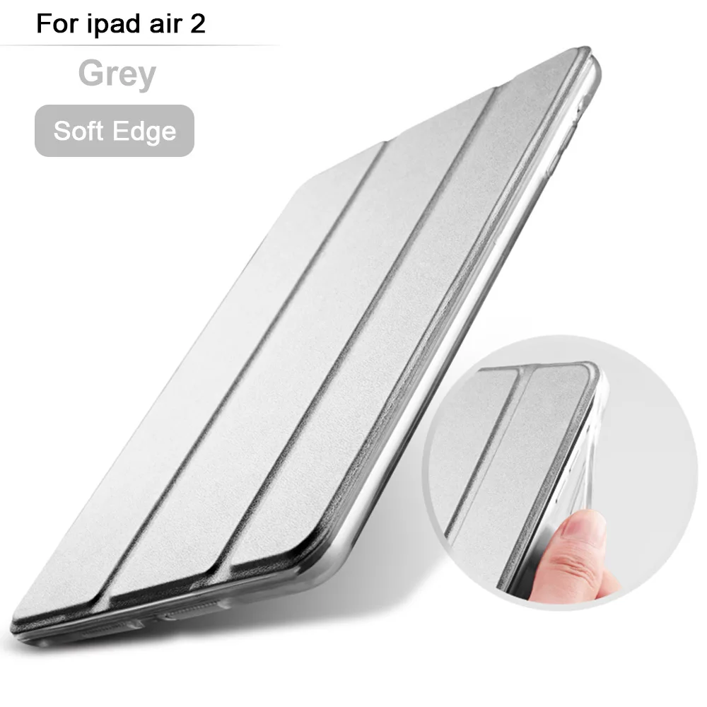 Ультра тонкий умный чехол-накладка для Apple iPad Air 2 iPad 6 из искусственной кожи, складной чехол-книжка с функцией автоматического пробуждения/сна - Цвет: Grey Soft Edge