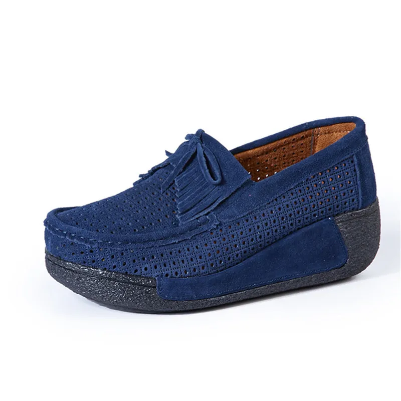 

Women Flat Platform Shoes New Fashion Fringe Slip-on Thick Bottom Hollow Breathable Women Casual Shoes Large Size 35-41 Black