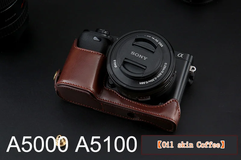 Из искусственной кожи Половина Камера низ чехол сумка чехол для sony A6000 A6300 A5100 A5000 A7 A7S A7R A7RM2 A7II A7S2 A9 A7M3 A7 Mark ii iii - Цвет: a5000 a5100 Coffee