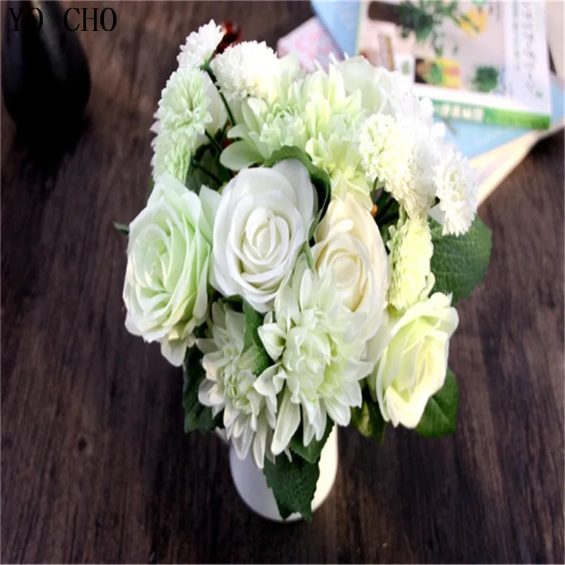 10 цветочных головок искусственные розы букет для дома вечерние искусственный