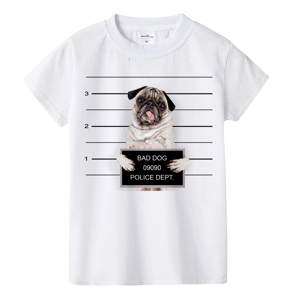 Г., Детская футболка с дизайном «Dog Police Dept» Детская футболка с французским бульдогом Забавные футболки с принтом мопса для мальчиков и девочек, топы с принтом «Bad Dog», футболки - Цвет: K803-KSTWH-