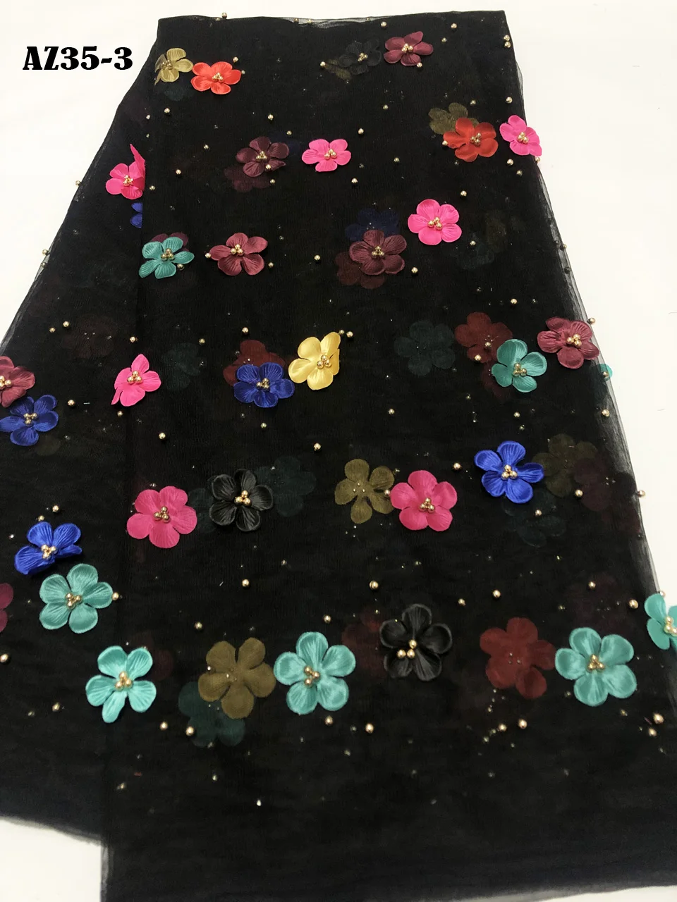 

African Beaded 3D Tulle Lace Fabric 2019 African French Lace Fabric High Quality Nigerian Embroidery Tulle French Lace AZ35-1