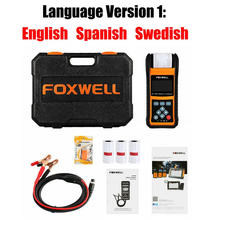 Language version 1 FOXWELL тестер батареи er BT780 анализатор нагрузки на автомобильную батарею 12 В и 24 В система запуска и зарядки Тест Инструмент Встроенный термопринтер - Цвет: Language version 1
