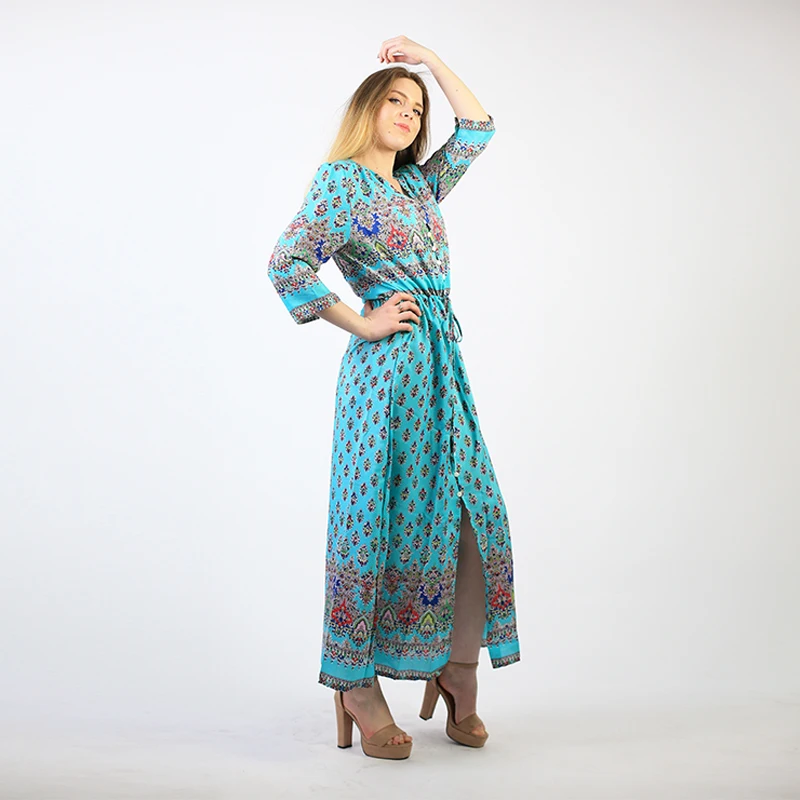 Женское Макси-платье AECU с V-образным вырезом и принтом Пляжное длинное