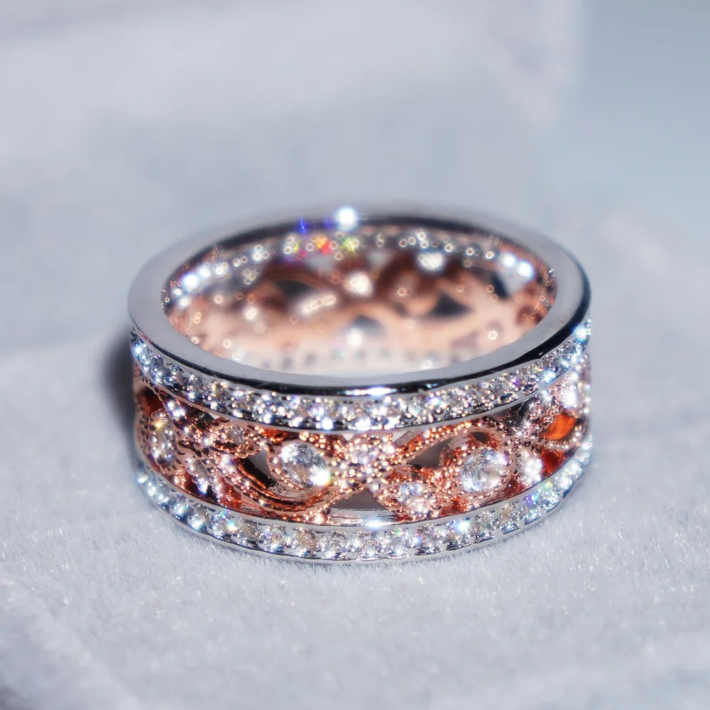 Женское Винтажное кольцо с цветком Vecalon розовое золото 925 пробы цирконием AAA|wedding