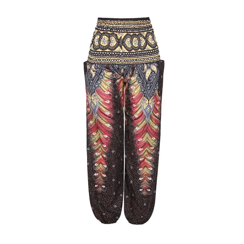 Zmvkgsoa богемный женская район печати Smocked талии Boho дамские шаровары Штаны