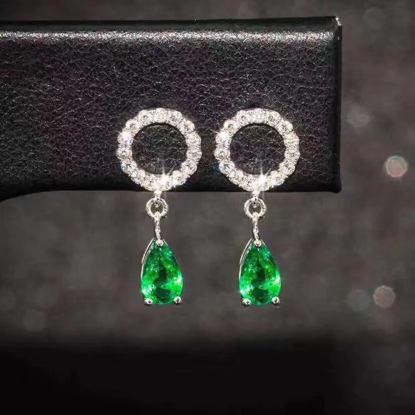 Platinum plated Поддержка обнаружения ing, серебро 925 пробы, инкрустированное натуральным изумрудом драгоценным камнем, женские роскошные серьги, поддержка обнаружения - Цвет камня: Platinum plated