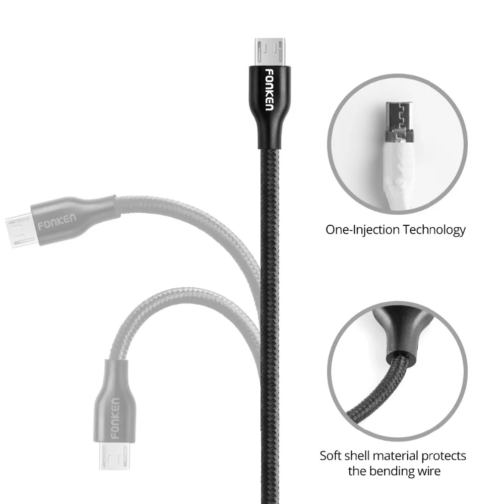 FONKEN 2.4A зарядный кабель в нейлоновый оплетке с разъемом Micro USB Quick Зарядное устройство USB Дата-кабель провод для быстрой зарядки для samsung htc Android кабели для мобильных телефонов 1 м