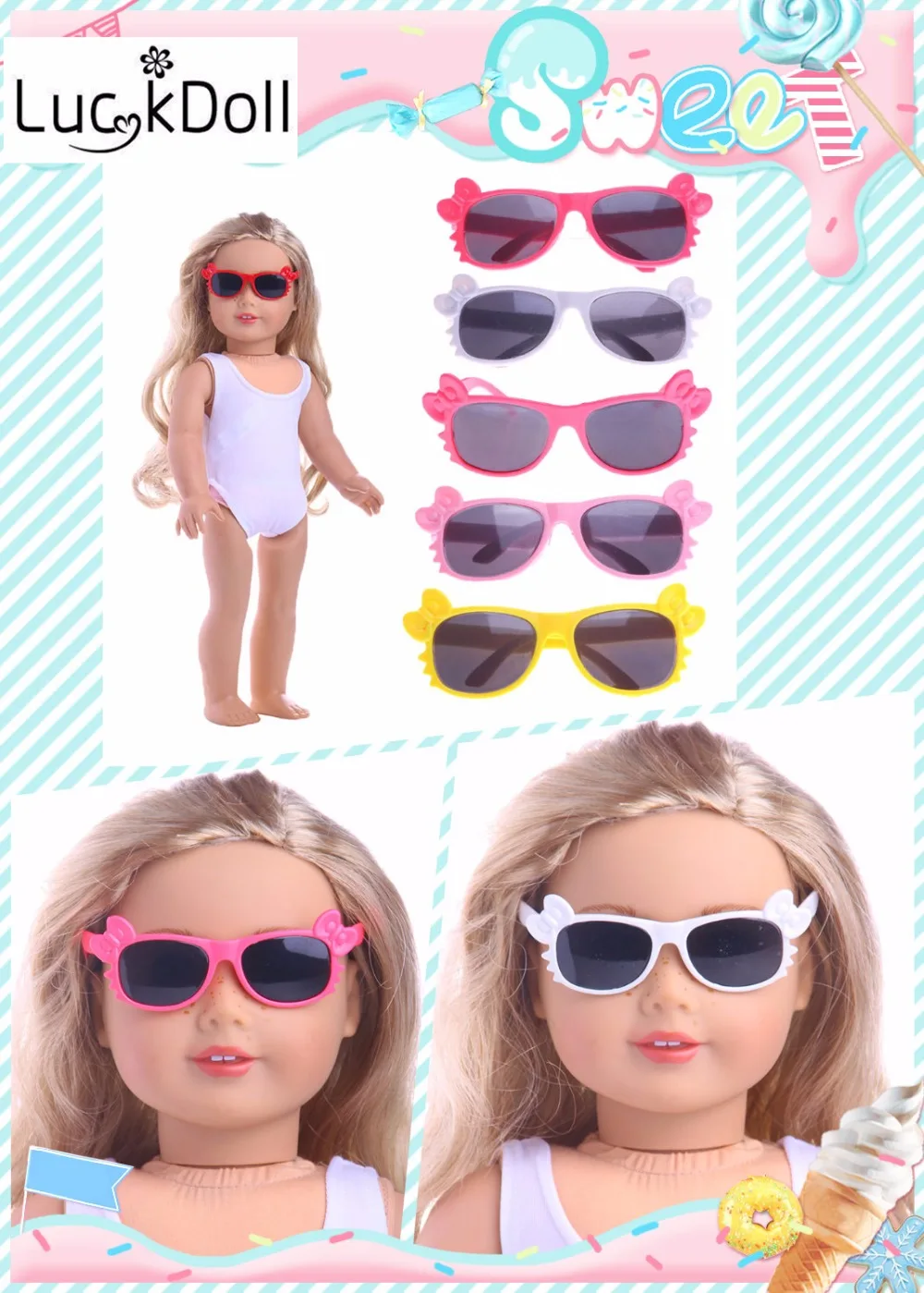 Солнцезащитные очки LUCKDOLL подходят для 18-дюймовых американских кукол 43 см