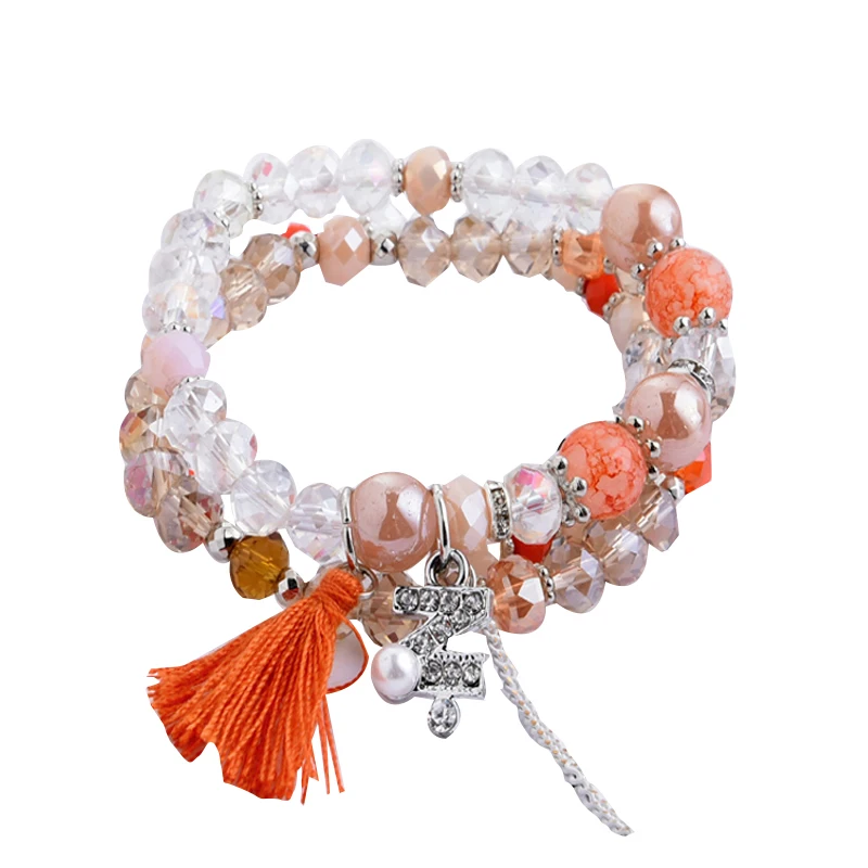 

NoEnName 3 Pcs/Set Letter Designer Friendship Bracelets & Bangles For Women High Quality Tassel Crystal Bead Bracelet Femme