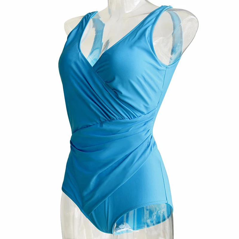 2017 винтажный слитный купальник Женский однотонный с эффектом пуш-ап боди