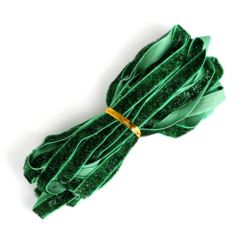 Green 5 ярдов/лот 3/" блестящая однолицевая бархатная лента велюровая ткань резинки для волос аксессуары белая кружевная ткань 10 мм - Цвет: Green
