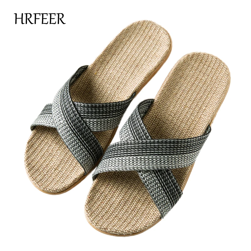 HRFEER/2018 летние мужские тапочки льняные домашние легкие с перекрестным ремешком