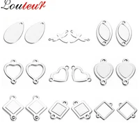 louleur 20pcs stainless steel hollow oval square heart charms pendants connectors blanks stamping for bracelet jewelry making