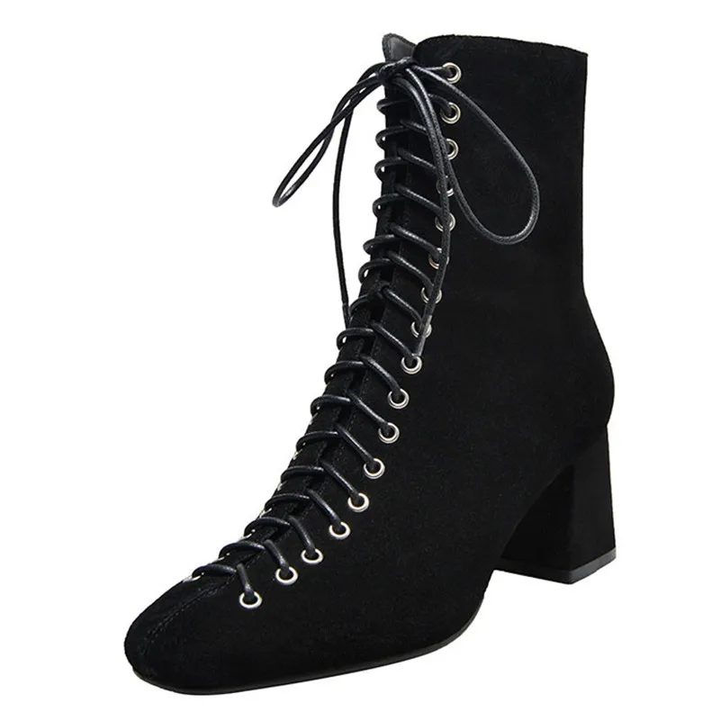 FEDONAS Euro Style New Arrival Fashion Women Ankle Boots Autumn Winter Cross-tied Square Toe Sexy Party Night Club Shoes Woman