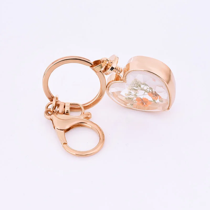 Крутой держатель в форме сердца модный брелок для ключей с сушеными цветами