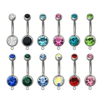 12pieces surgical steel add a charm double jeweled crystal dangle belly button ring gemmed navel piercing stud mixed colors