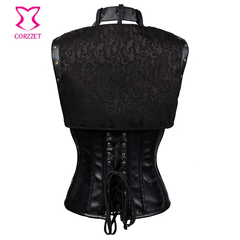 Сексуальный черный кожаный корсет стальной стимпанк Корсеты и бюстье Burlesque Gotico