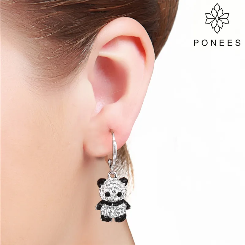 Новые популярные паве PONEES кристаллы черного и белого цветов женские серьги