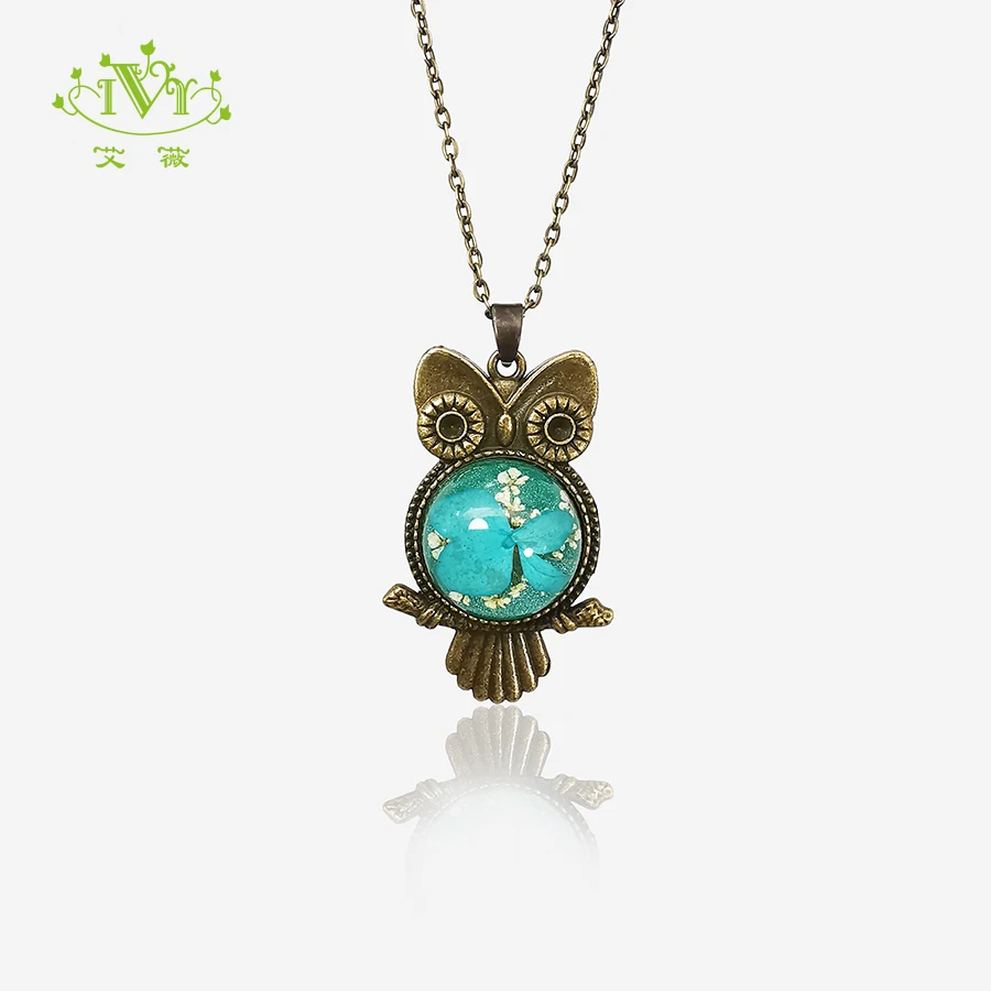 IVR Сова цепочки и ожерелья для женщин ручной работы Boho смолы сушеный цветок ретро