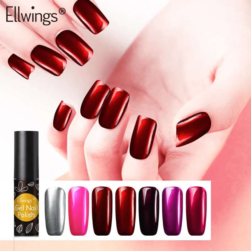 Ellwings Гель лак для ногтей титановый красный зеркальный Металл яркие маникюра
