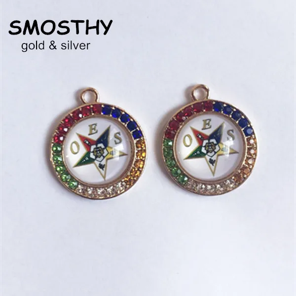 OES логотип красочные камень круг очарование 2 цвета OPC225 заказ Восточная звезда DIY Круглый Ювелирные изделия из кристаллов аксессуар 10 шт./лот