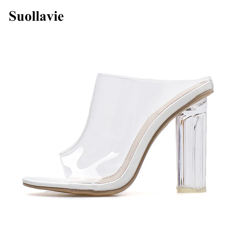 Сандалии женские на квадратном каблуке прозрачные босоножки из ПВХ туфли с